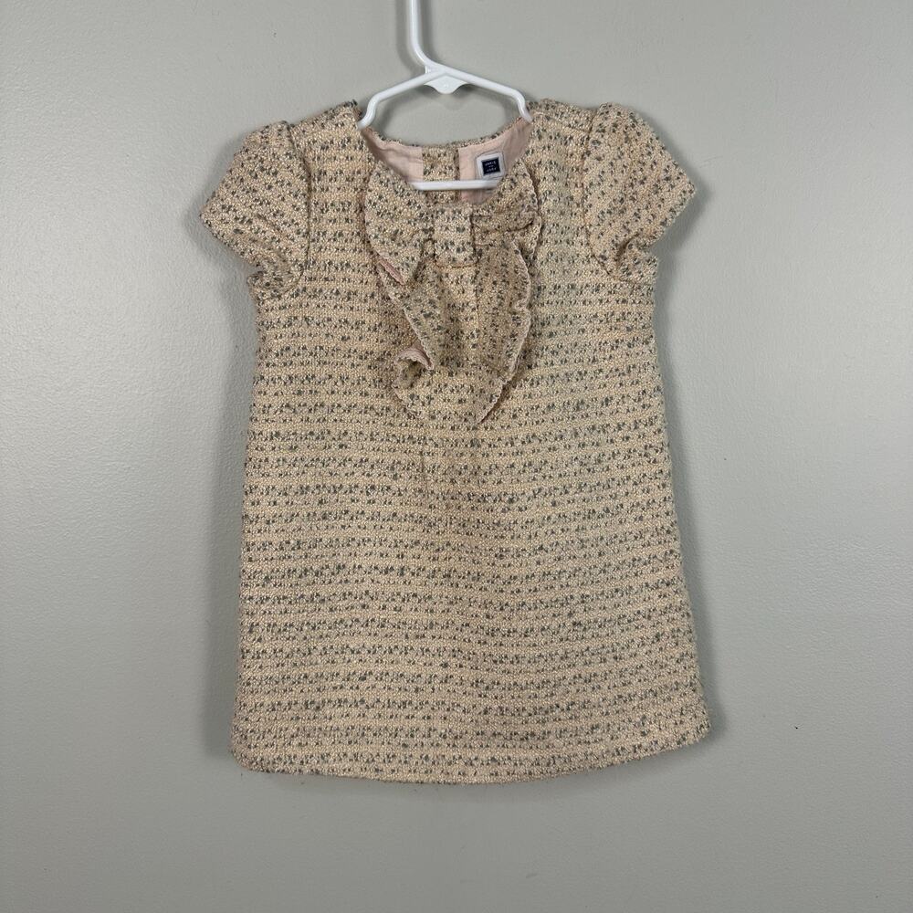 Janie and Jack Girls 2T Blush Boucle Tweed Dress Short Sleeve Bow Ruffle Pink